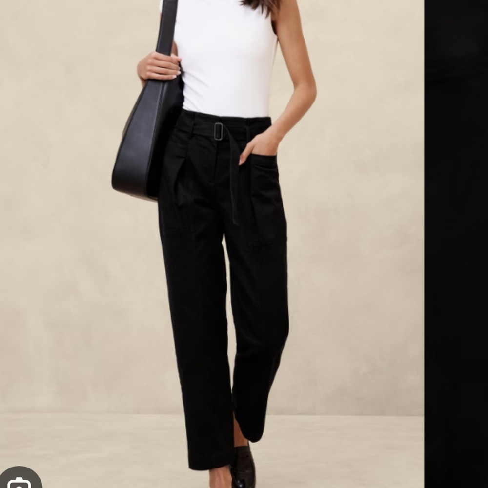 Banana Republic Black High Rise Twill Belted Crop Trousers Size 10 - Picture 8 of 8